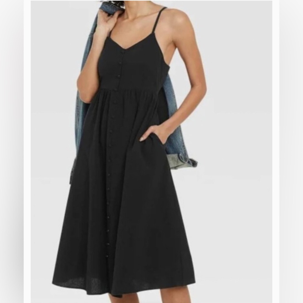 Universal Thread Black Button-Front Spaghetti Strap Dress with Cutout Back
